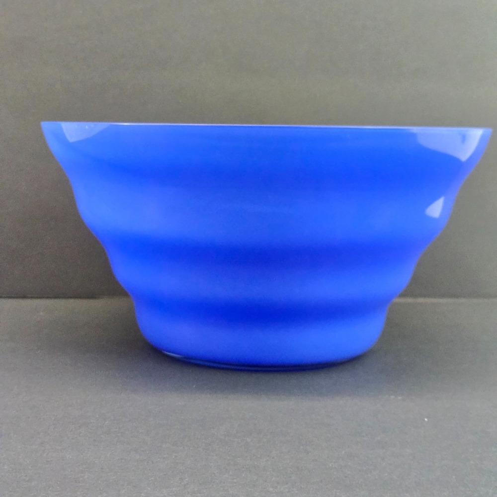 Dansk Rio Blue 10" Glass Salad Bowl Cobalt Ribbed Blown Glass Discontinued